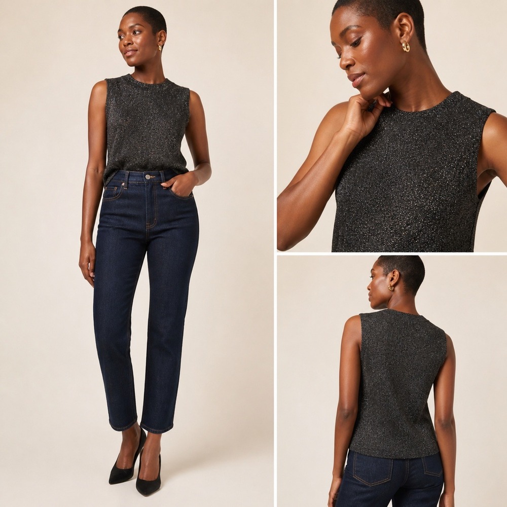 A.L.C. Victoria Black Multicolor Metallic Knit Crop Tank Top Shimmer Womens Sz S